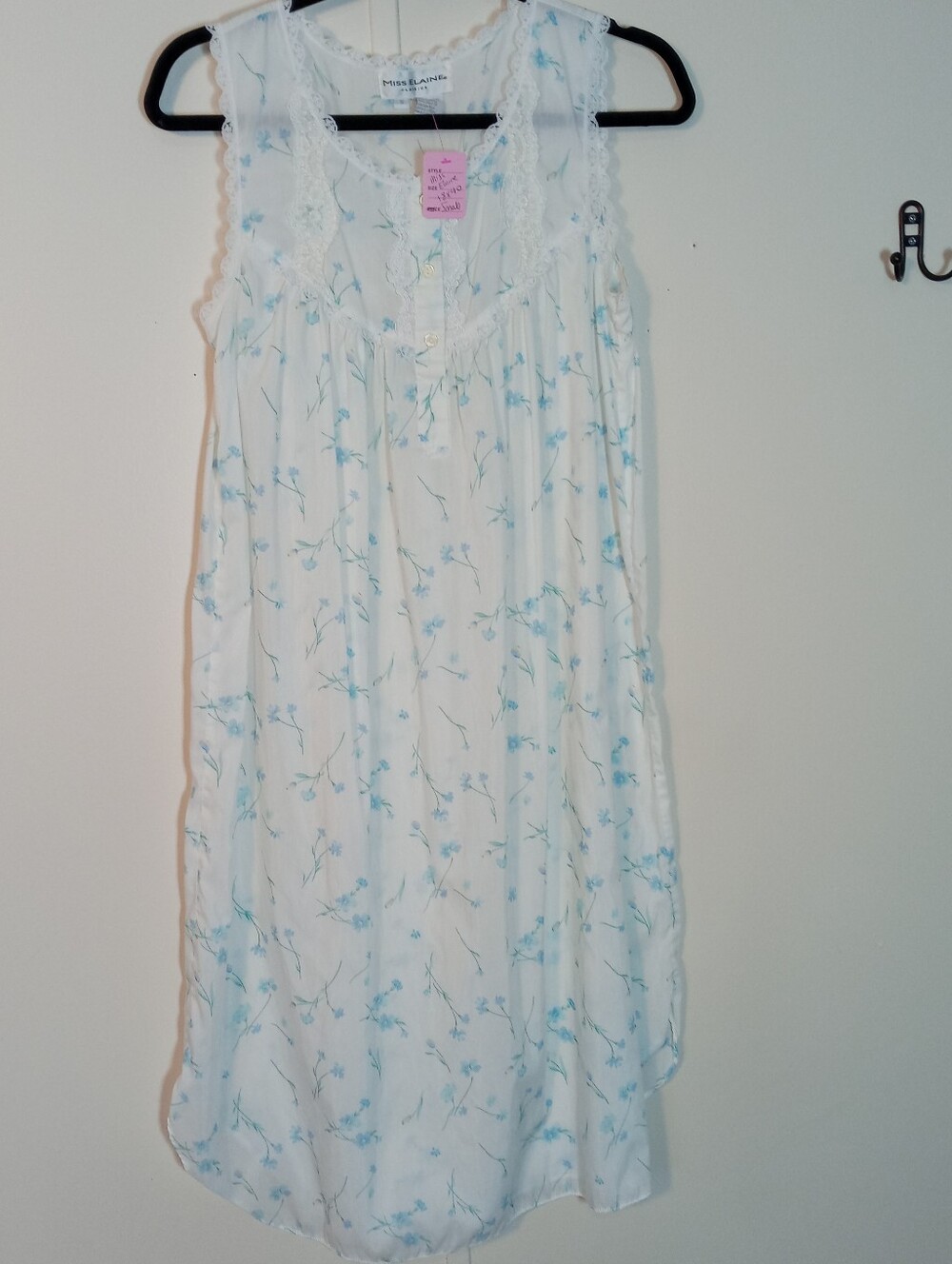 Feminine Miss Elaine Sz Small Girly Blue Floral Sleeveless nightgown - Picture 4 of 6